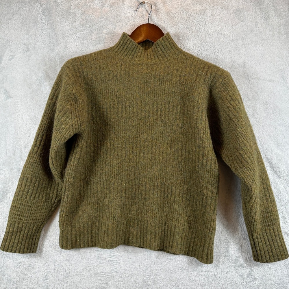 Heather & Tweed Mock Turtleneck Sweater Womens M Green Excellent Lambswool Heavy